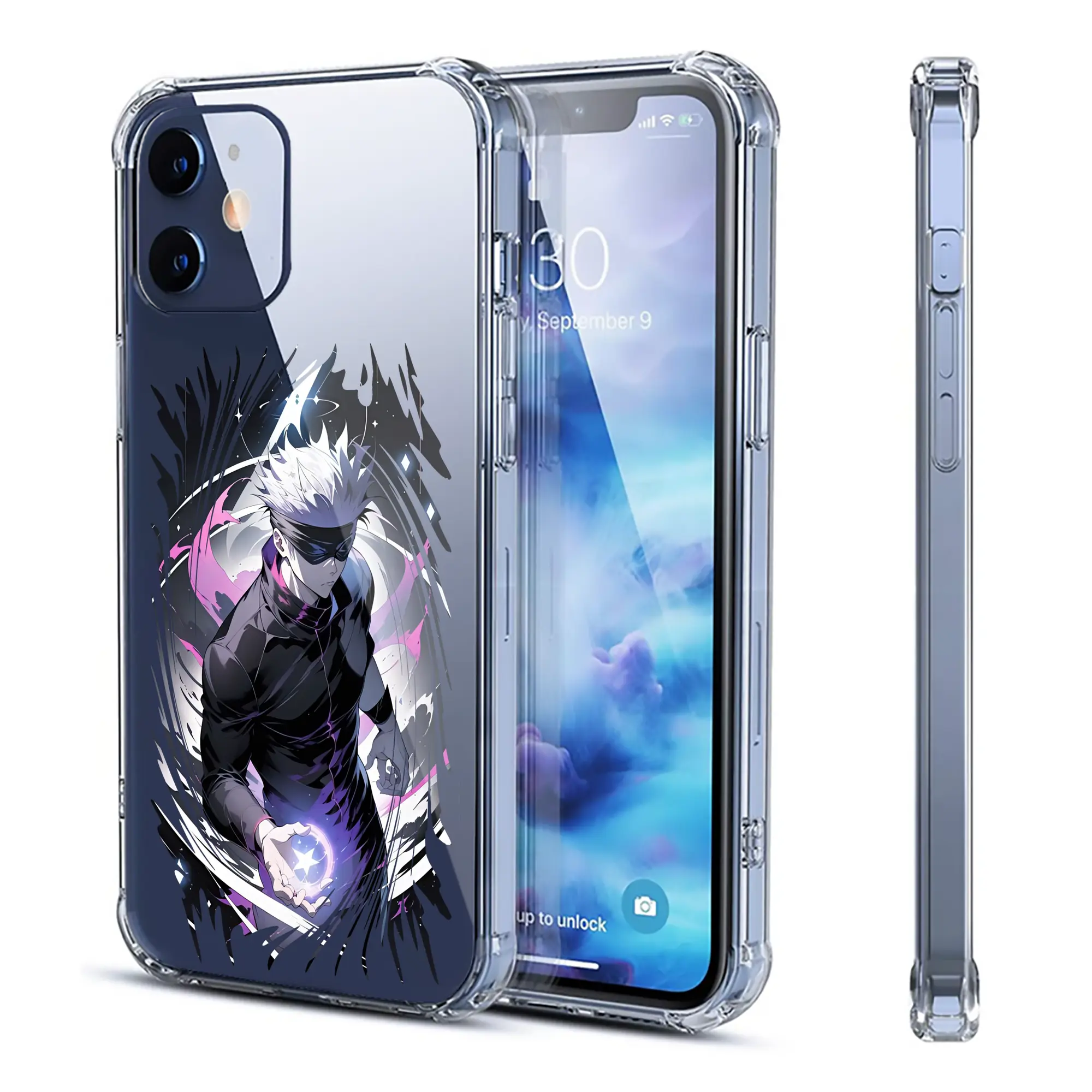 呪術廻戦 グッズ,五条 悟 - IPhone 12シリーズ対応 ・ 透明スマホケース ・ クリアソフトケース ・ TPU素材 ・ 耐衝撃 ・ 高密着 ・ 防汚 防指紋 ・ 簡単着脱